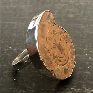 Sterling silver, resizable ammonite ring.